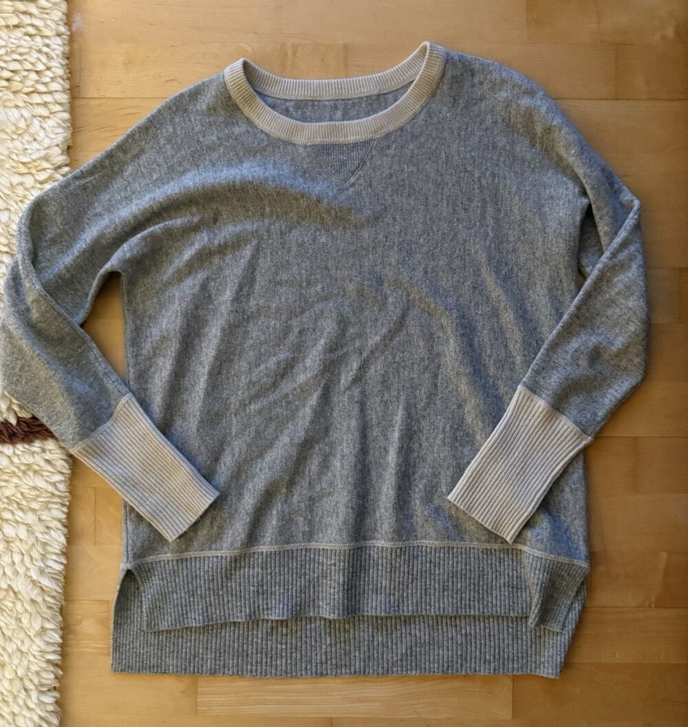 Dawson-Forte 100% Cashmere Sweater Grey Color Block Crew Sweater M